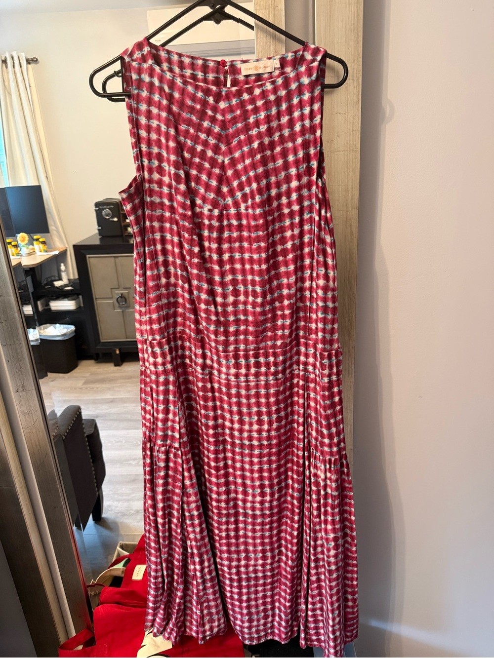 Tory Burch Sleeveless Red and White Patterned Maxi Dress